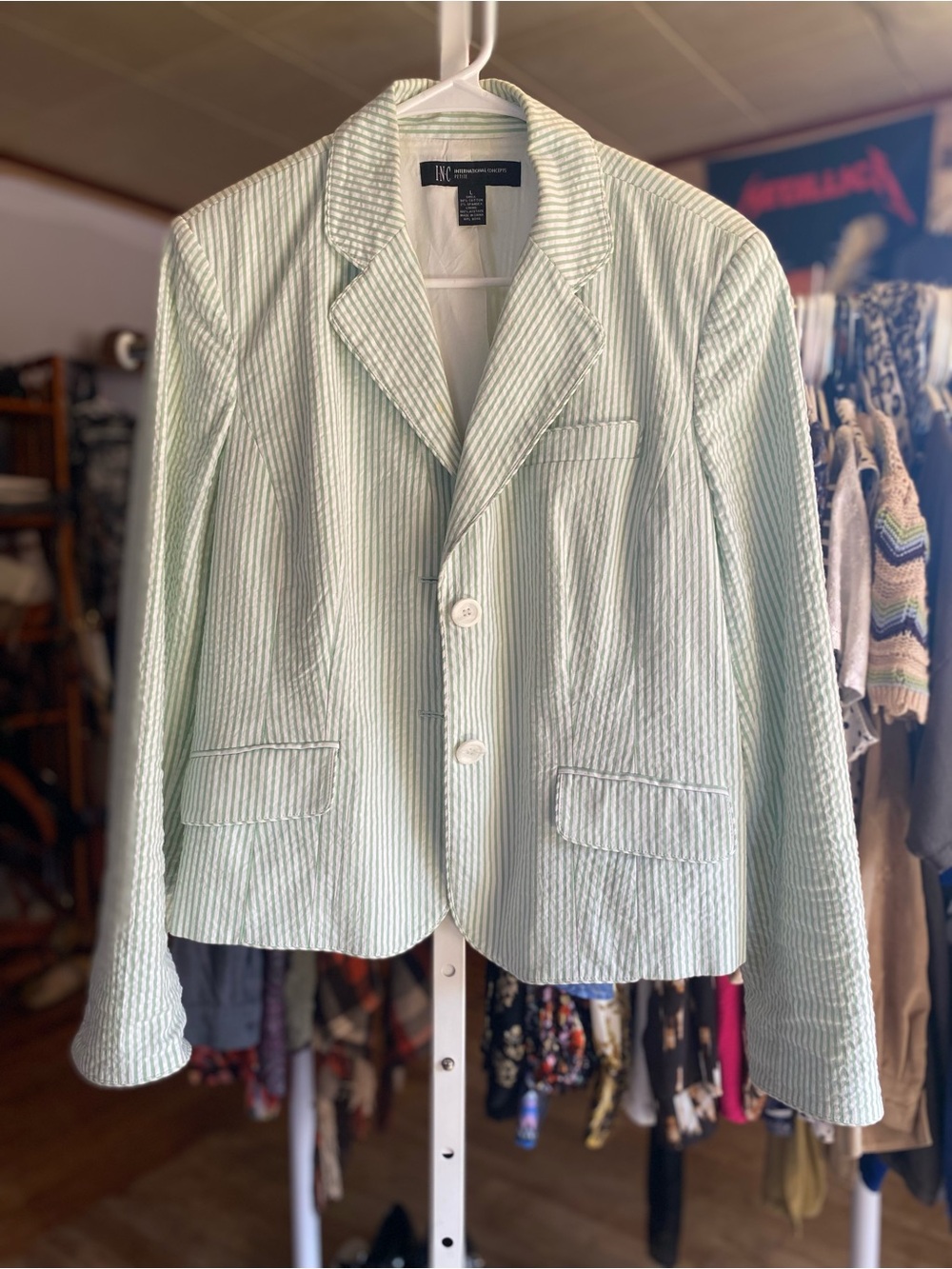 INC International Concepts Mint & White Striped Blazer